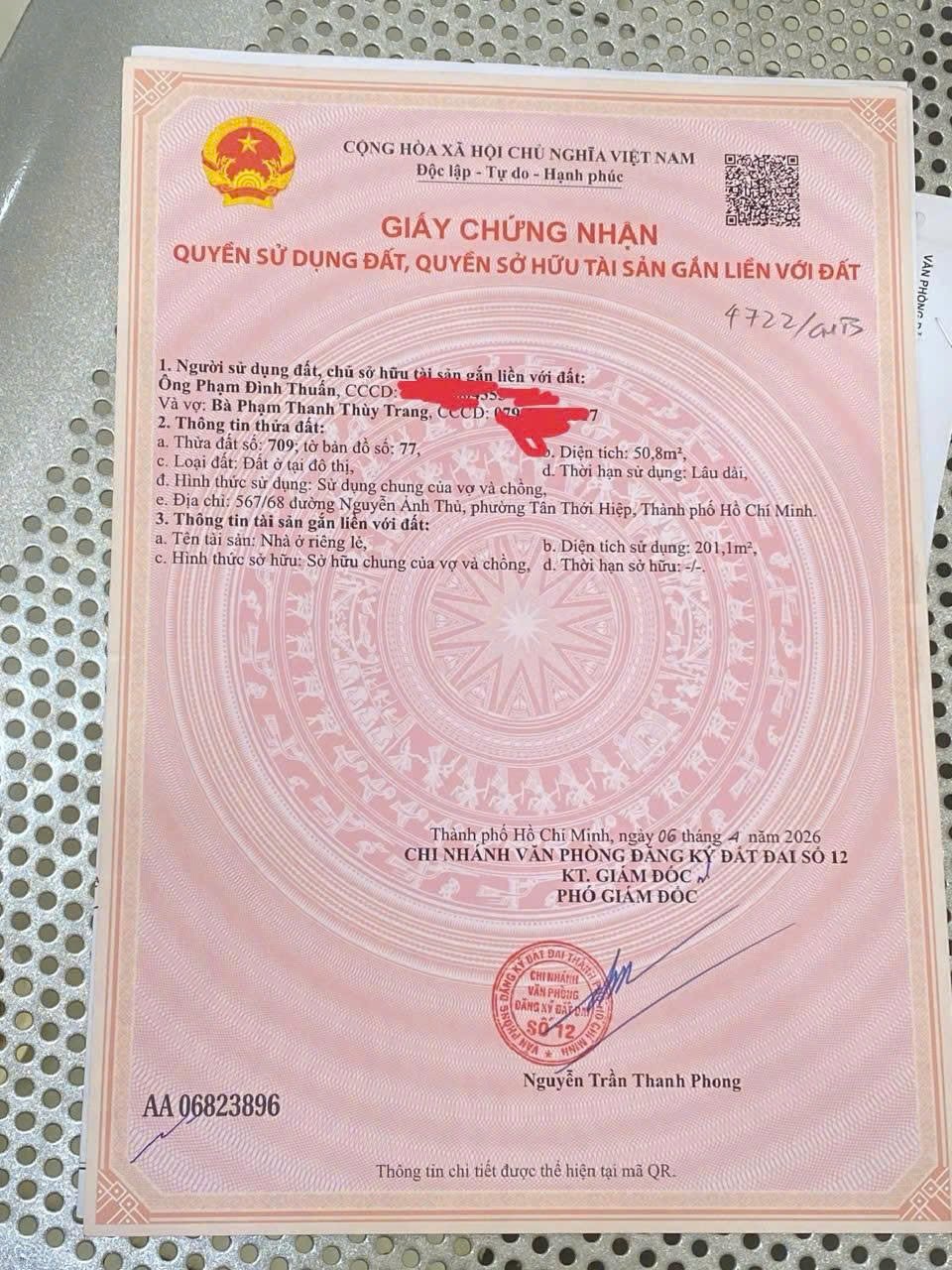 Sổ hồng riêng của căn nhà, trang 1